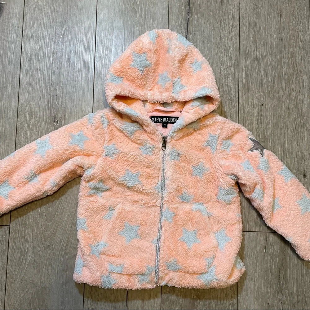 Steve Madden Toddler Girls' Faux Shearling Star Hoodie Jacket Cozy Pink Blue‎ 4T